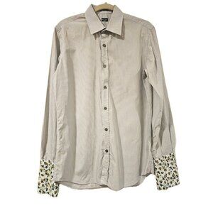 Paul Smith Italy Roll-Up Long Sleeve Shirt Contrast Cuff MED Gray Plaid Floral